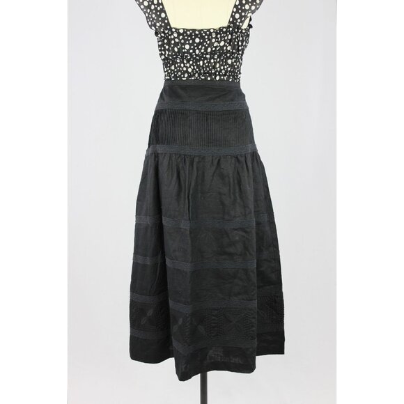 NWOT Vintage 00's TALBOTS Black Linen Lace Trim Tiered Maxi Skirt, Size 16 - Picture 4 of 13